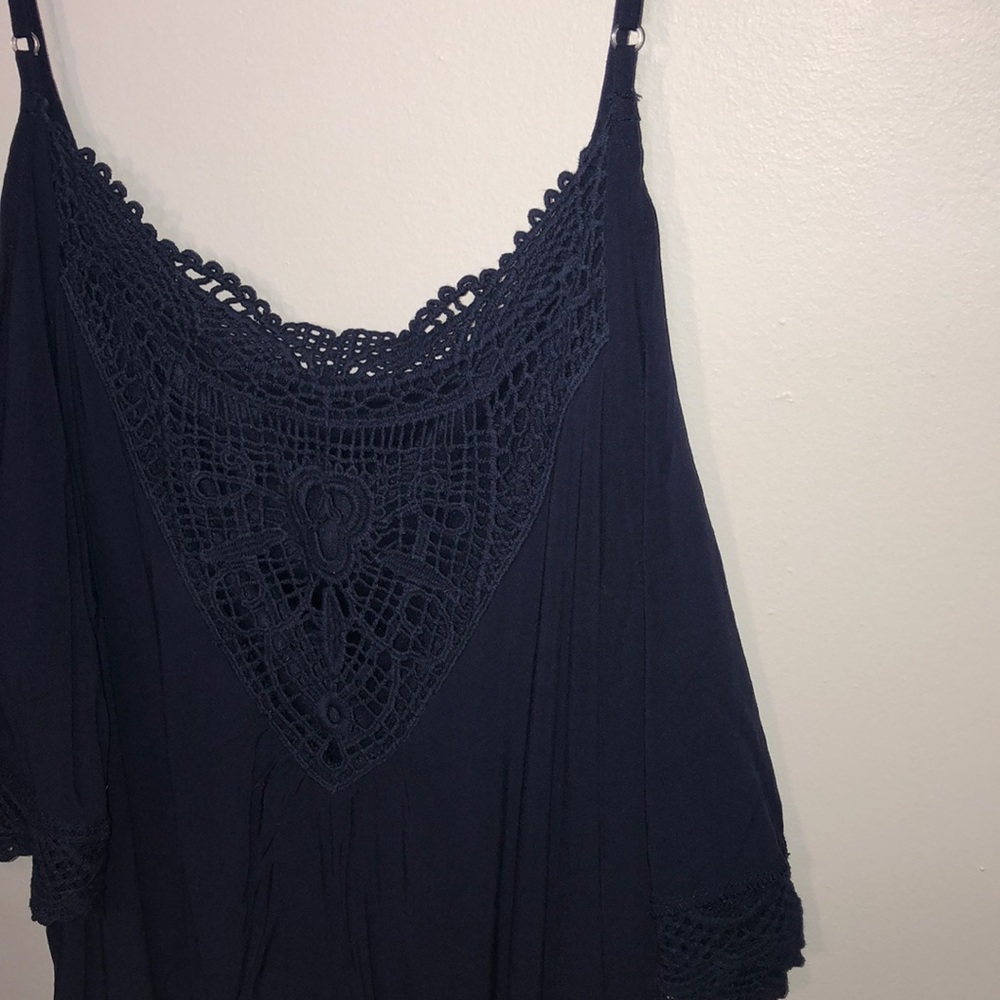 Cold-Shoulder Crochet Navy Dress